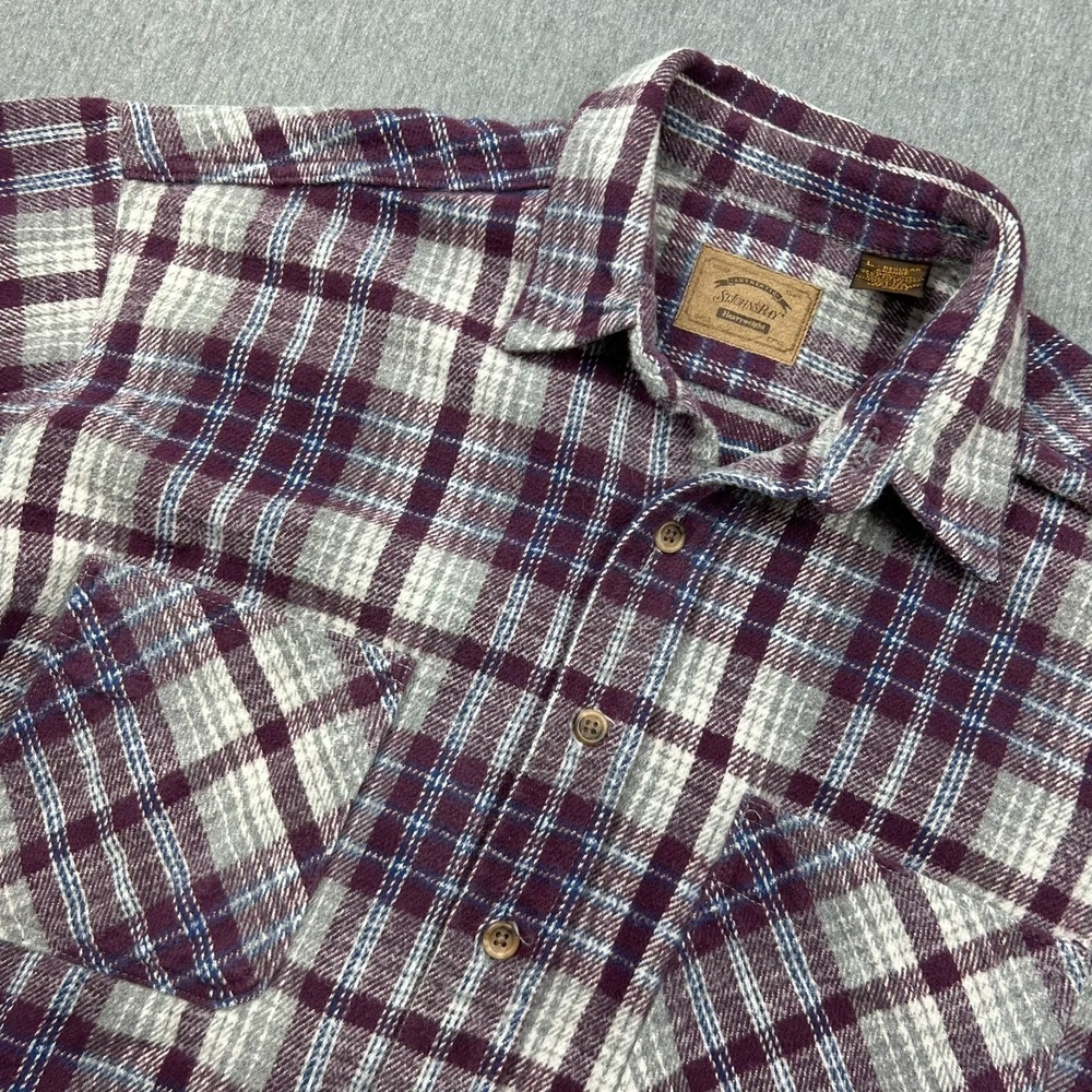 St.‎ Johns Bay Heavyweight Flannel Shirt Mens Large Regular Purple Gray Plaid
